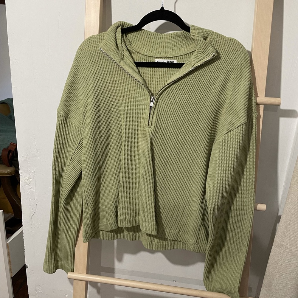 Reformation Cropped Zip Up Waffle Sweatshirt
